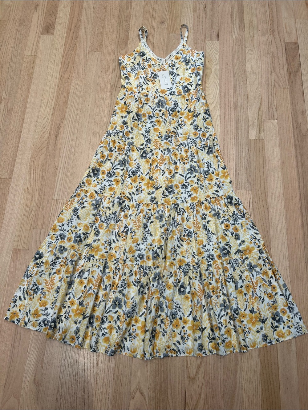 Joie Floral Yellow & Grey Tiered Maxi Dress-Smocked Size 4 NWT